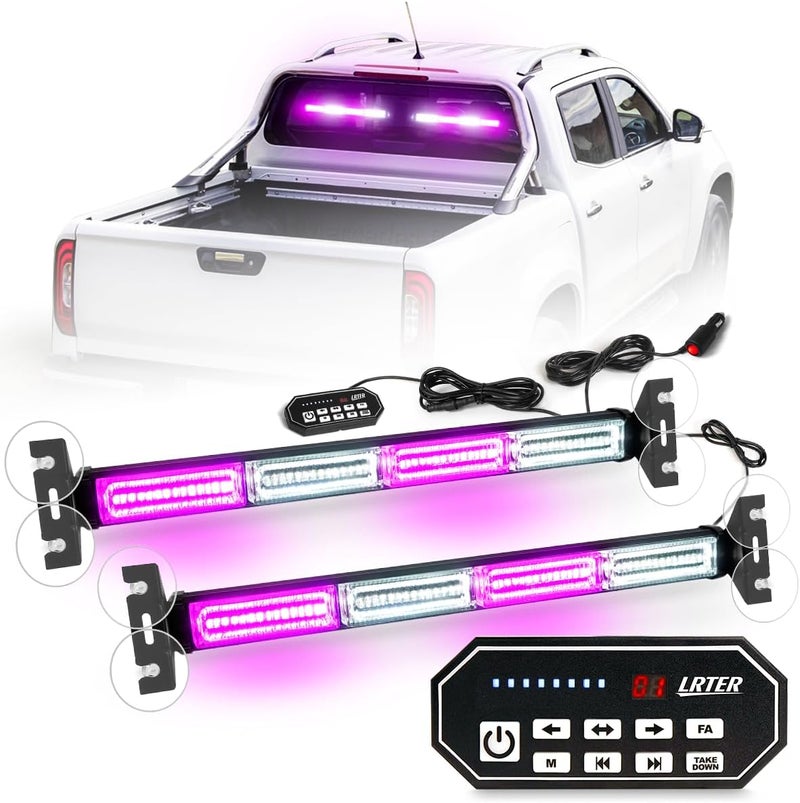 LRTER 2x17.7 Emergency Flashing Warning Strobe Lights Bar w/Digital Display Controller 20 Flash Patterns Interior Safety LED Traffic Advisor Strobe Light for Trucks Vehicles (Purple/White) - Image 1